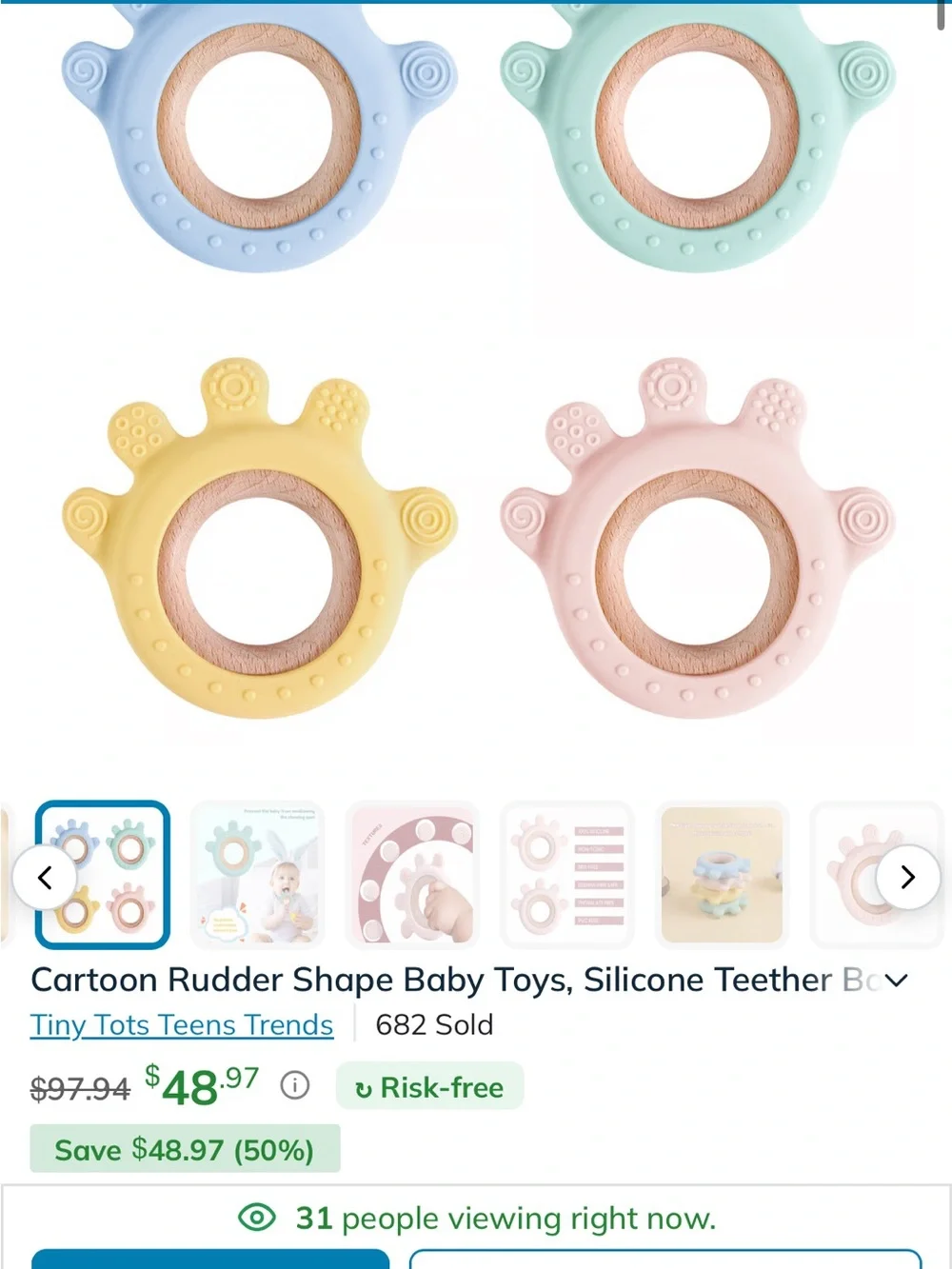 Baby Teething Dino Ring - Blue Silicone & Wood